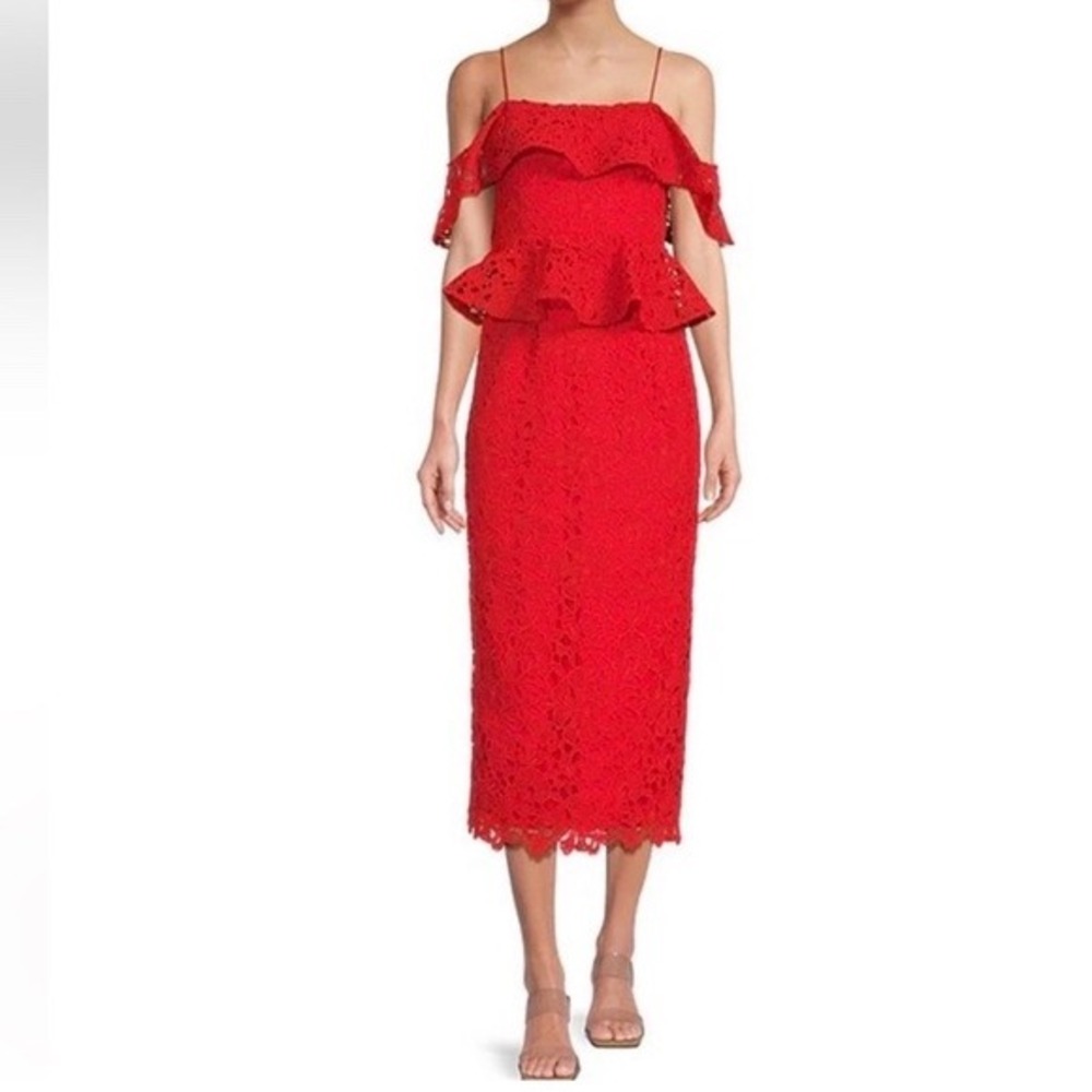 Muse by Marchesa‎ Red Floral Lace Peplum Midi Dress Spaghetti Strap Size 4 NWT
